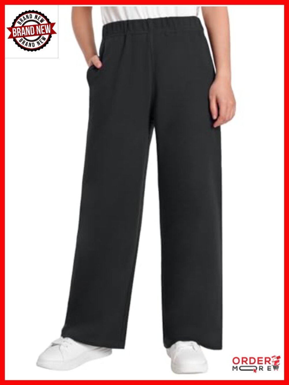 Petite Wide Leg Knit Pants with Pockets Pull On Cotton